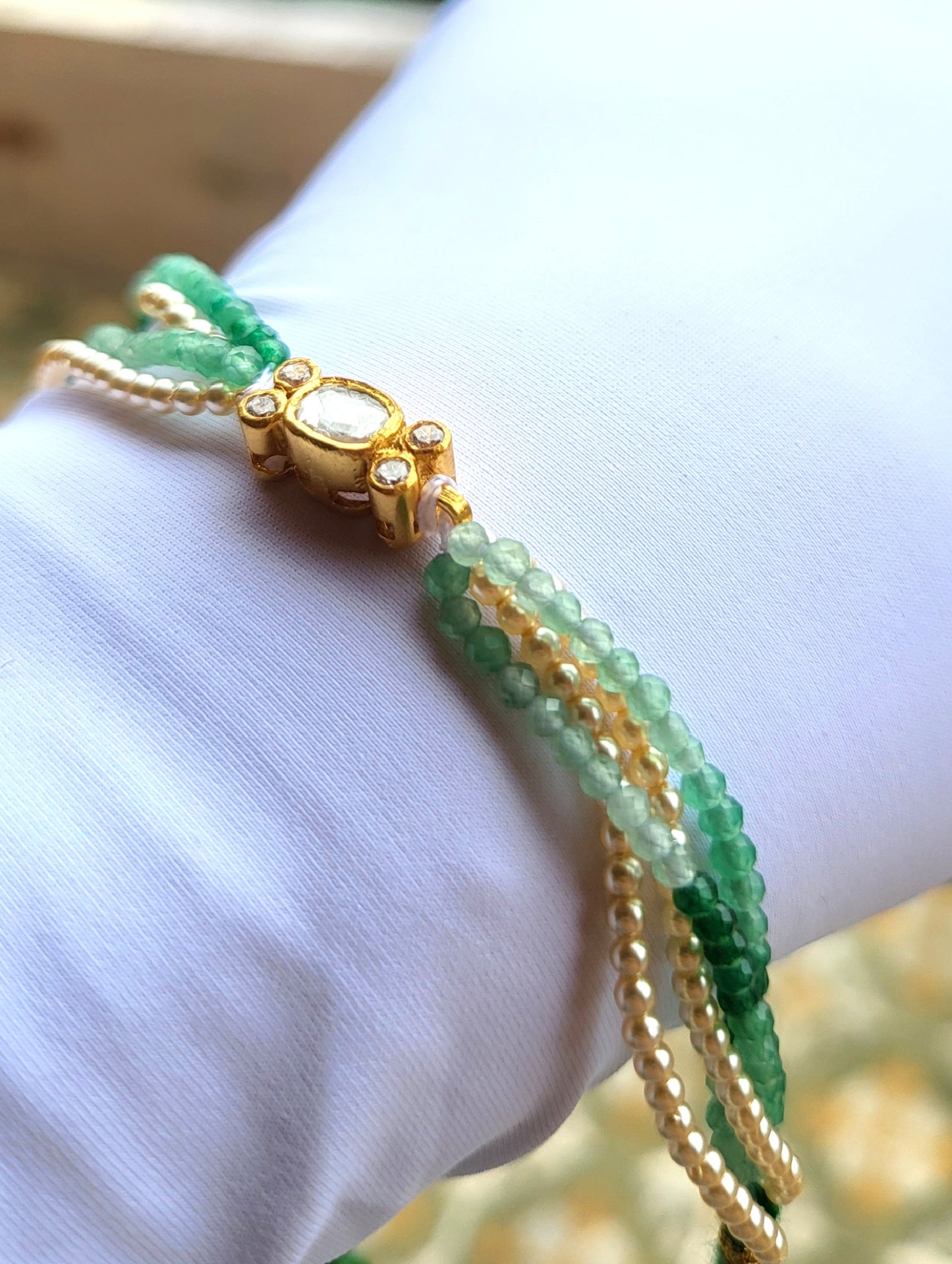 Oval Polki Bracelet with Ombre Beads & Pearls