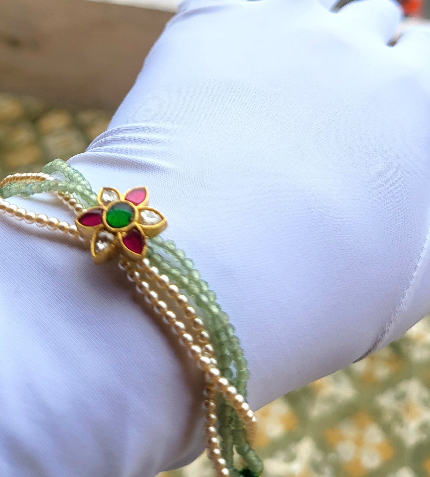Floral Silver Bracelet with Natural Beads & Swarovski Pearls