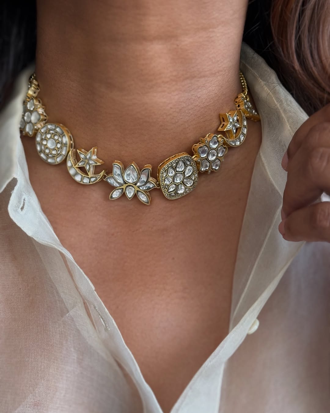 925 Silver Celestial Motif Kundan Choker Necklace