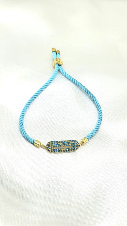 Contemporary Blue CZ Rakhi on Twisted Cord