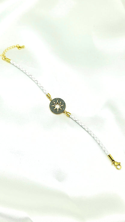 North Star CZ Rakhi on White Braided Cord