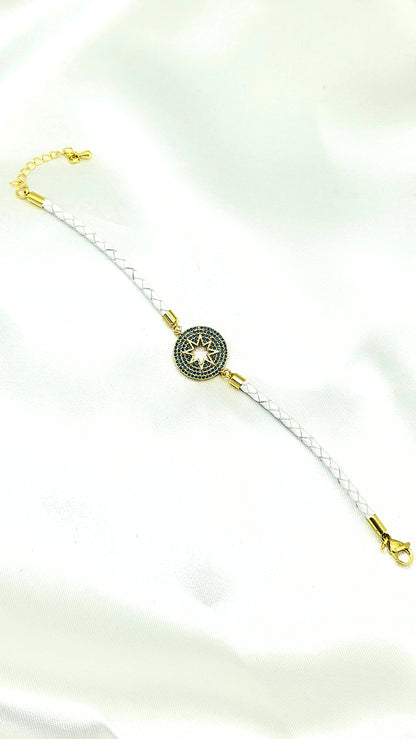 North Star CZ Rakhi on White Braided Cord