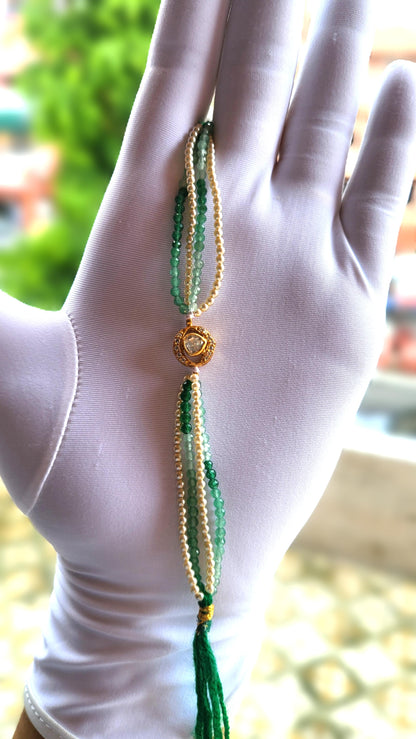 Polki & Natural Bead Multistrand Bracelet – Green & Pearl Harmony