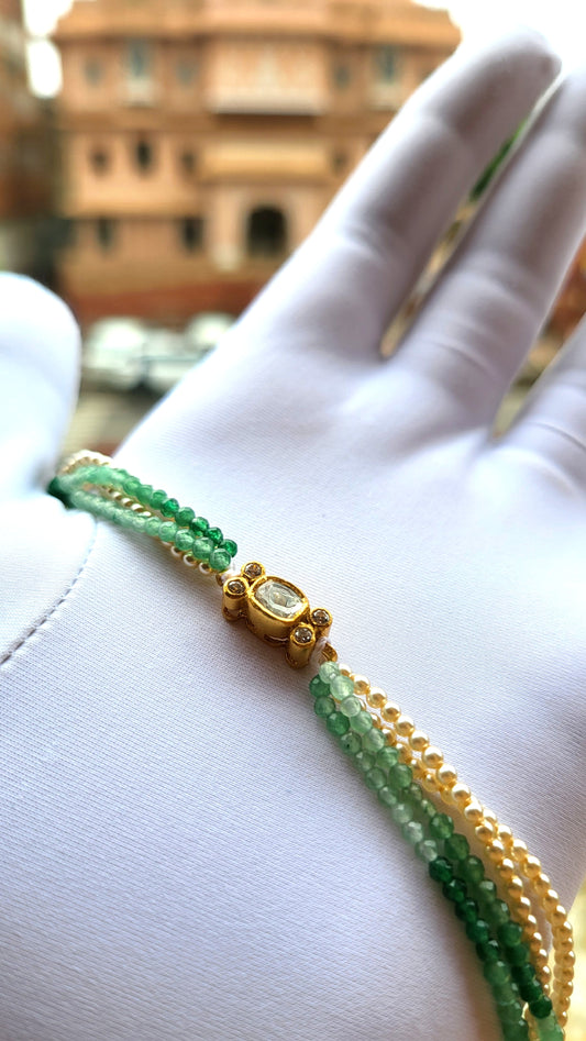 Oval Polki Bracelet with Ombre Beads & Pearls