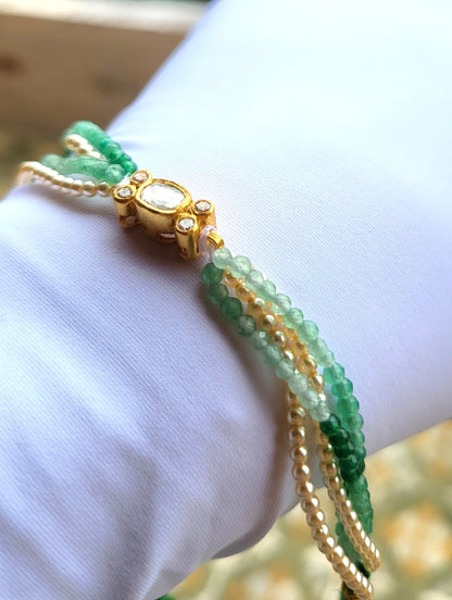 Oval Polki Bracelet with Ombre Beads & Pearls