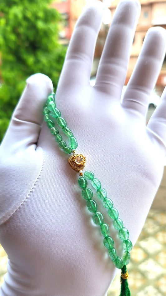 Green Beaded 925 Silver Bracelet with Moissanite Polki Centerpiece