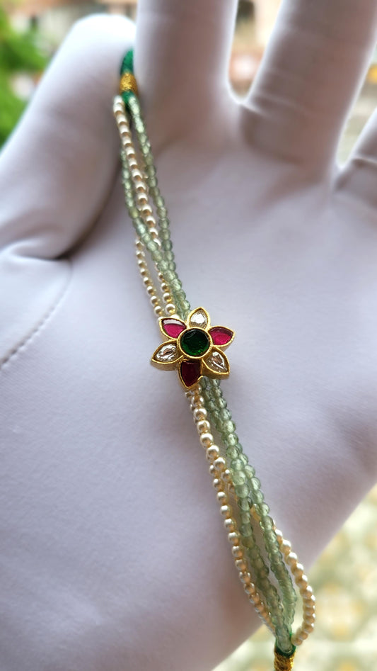 Floral Silver Bracelet with Natural Beads & Swarovski Pearls