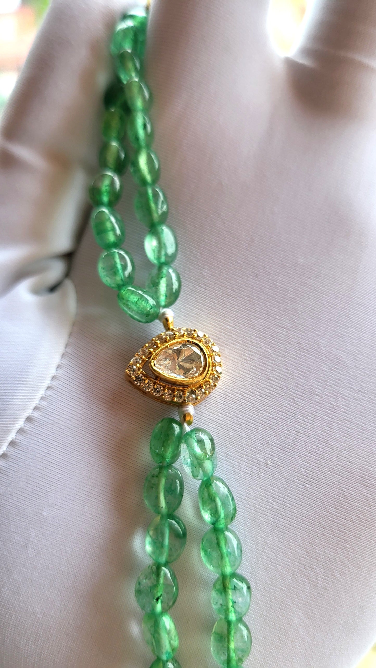 Pear Polki Drop Green Bead Bracelet