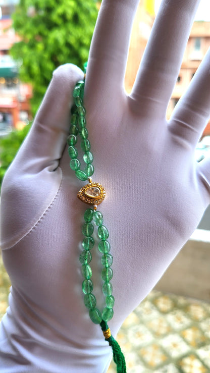 Pear Polki Drop Green Bead Bracelet