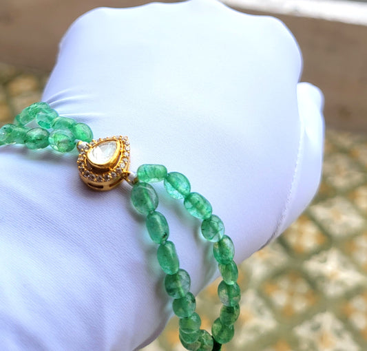 Pear Polki Drop Green Bead Bracelet