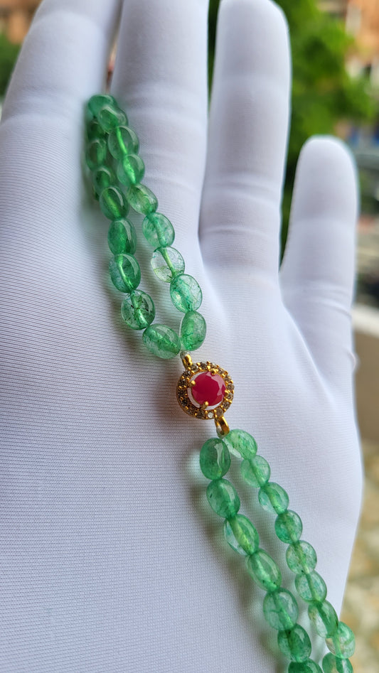 Ruby Bracelet with Green Oval Beads