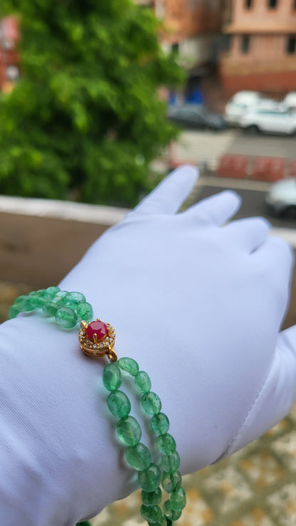 Ruby Bracelet with Green Oval Beads