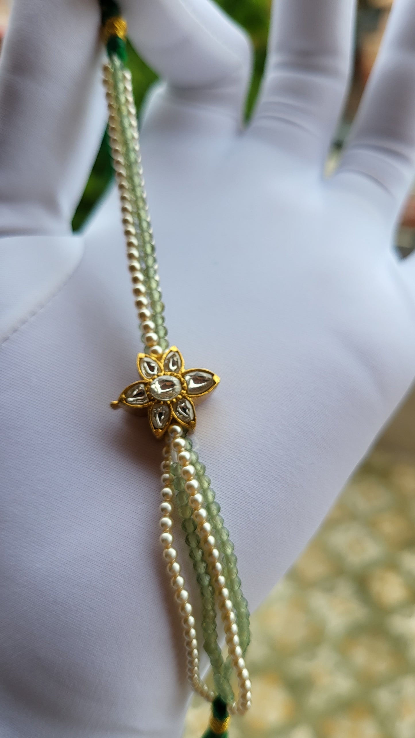 Kundan-Inspired Floral Bracelet with Swarovski Pearls