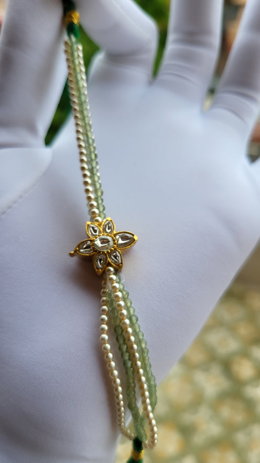 Kundan-Inspired Floral Bracelet with Swarovski Pearls