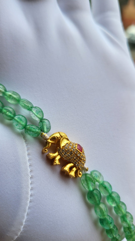 Elephant Charm Bracelet with Natural Green Beads