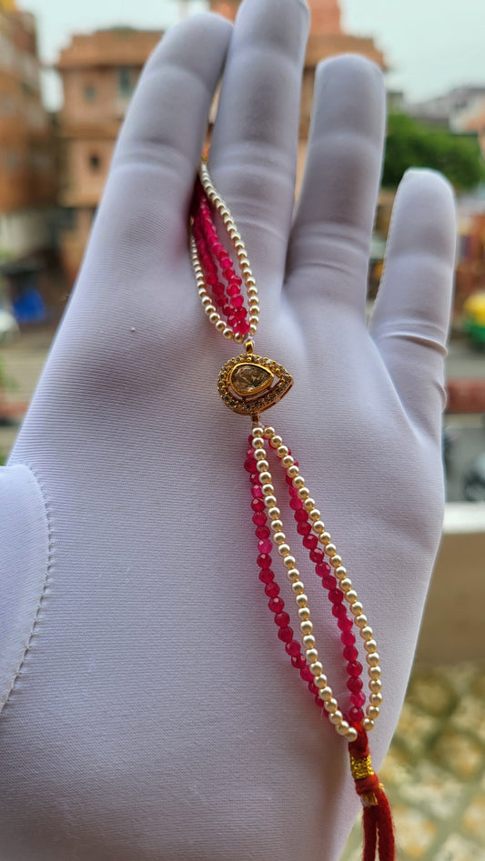 Ruby Pearl Bracelet with Teardrop Polki Center