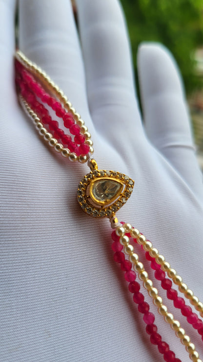 Ruby Pearl Bracelet with Teardrop Polki Center