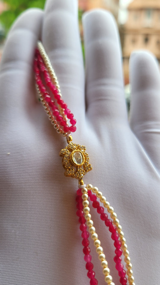 The Zehra Bracelet – Regal Polki with Ruby Beads & Pearl Strands