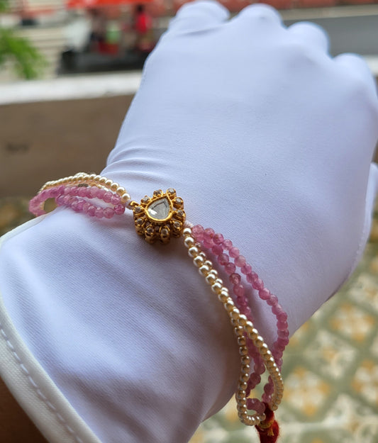 Gulnaar Bracelet – Polki Charm with Blush Pink Beads & Pearls