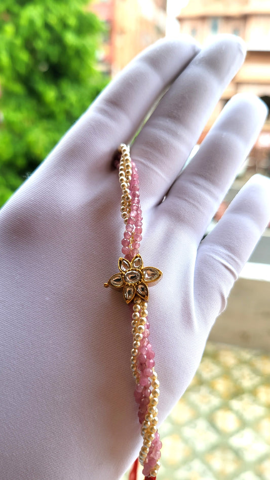 The Sitara Bracelet – Polki Floral Charm with Pink Beads & Pearls