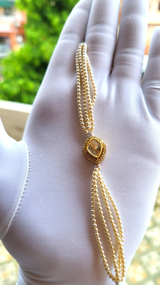 The Meher Bracelet – Drop-Shaped Polki Charm with Pearl Cascades