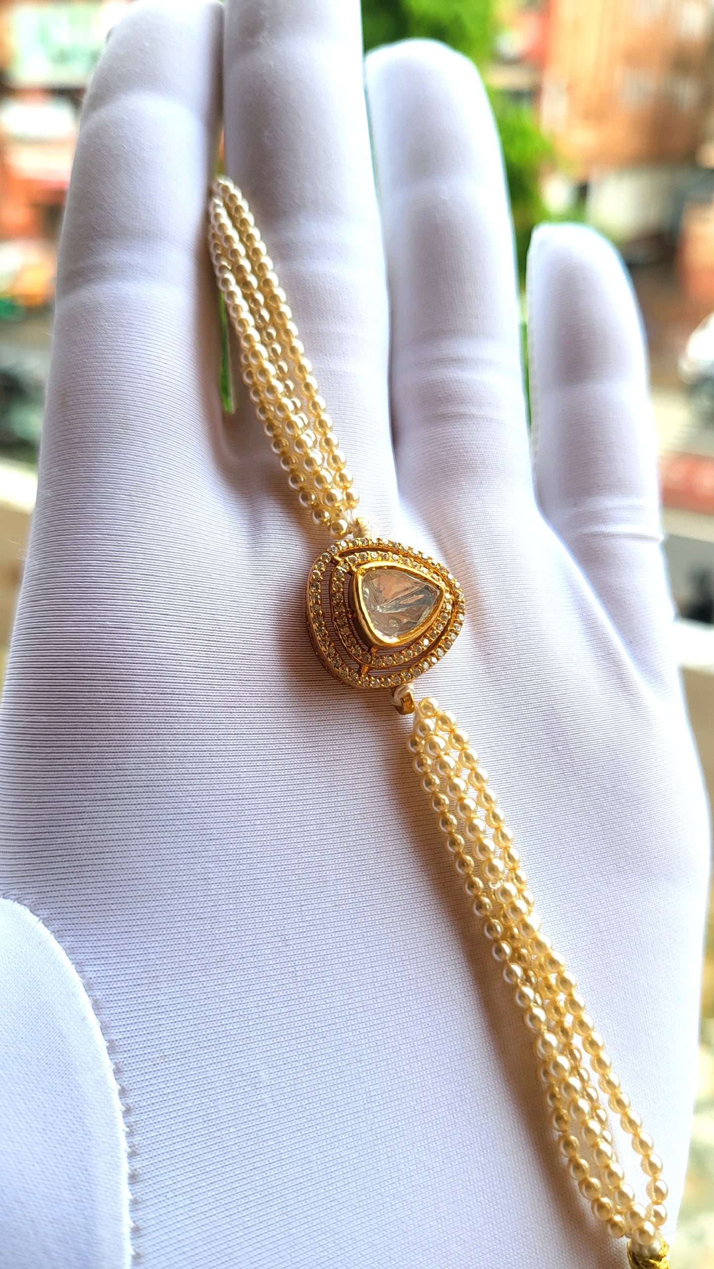 Aafreen Teardrop Bracelet – Regal Pearl & Polki Charm