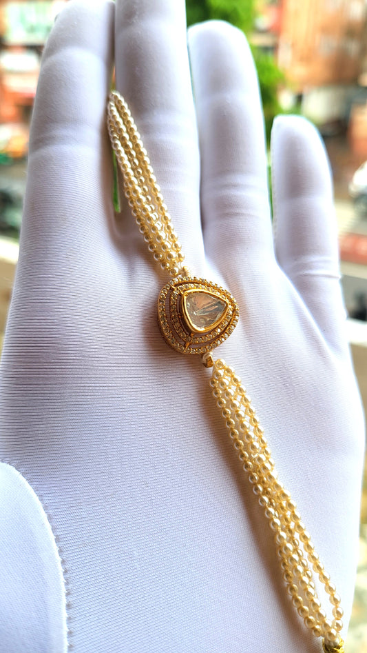 Aafreen Teardrop Bracelet – Regal Pearl & Polki Charm