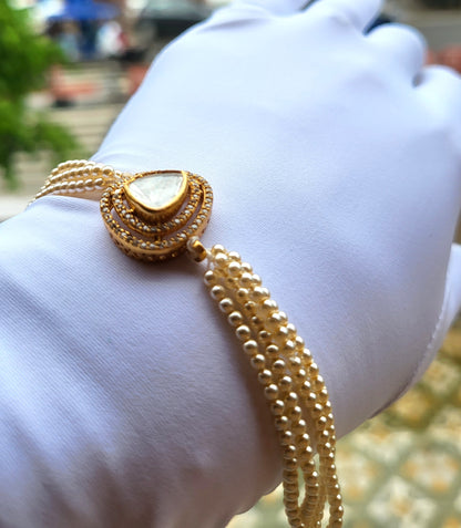 Aafreen Teardrop Bracelet – Regal Pearl & Polki Charm