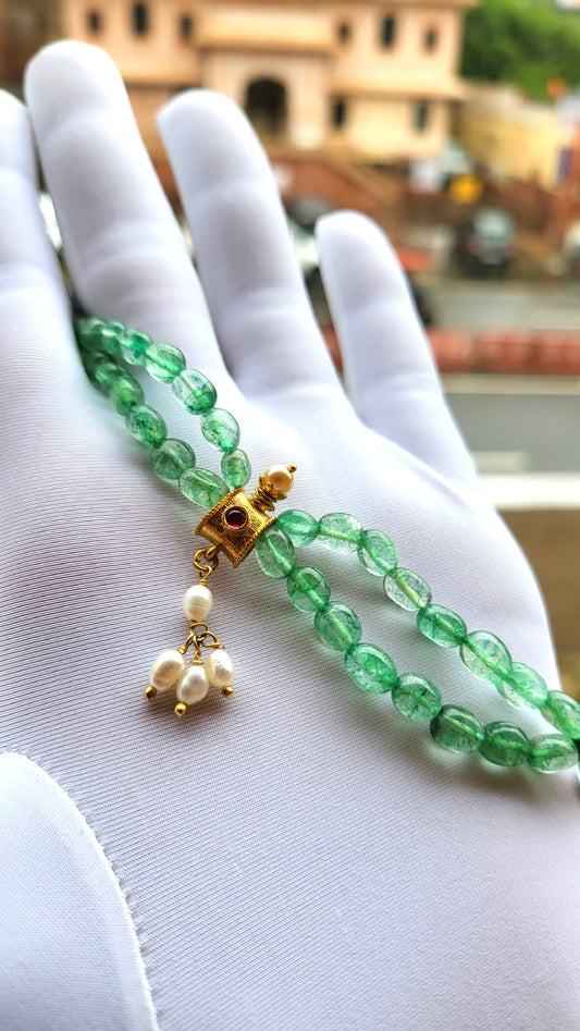 Zehra Green Bead Bracelet with Pearl Danglers