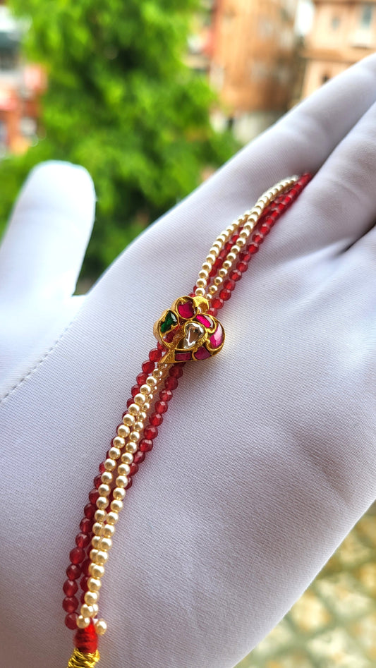 Sitara Red Kundan & Pearl Bracelet
