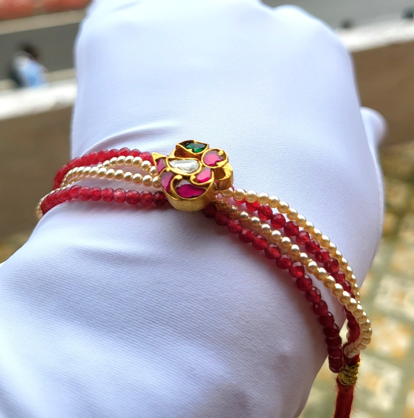 Sitara Red Kundan & Pearl Bracelet