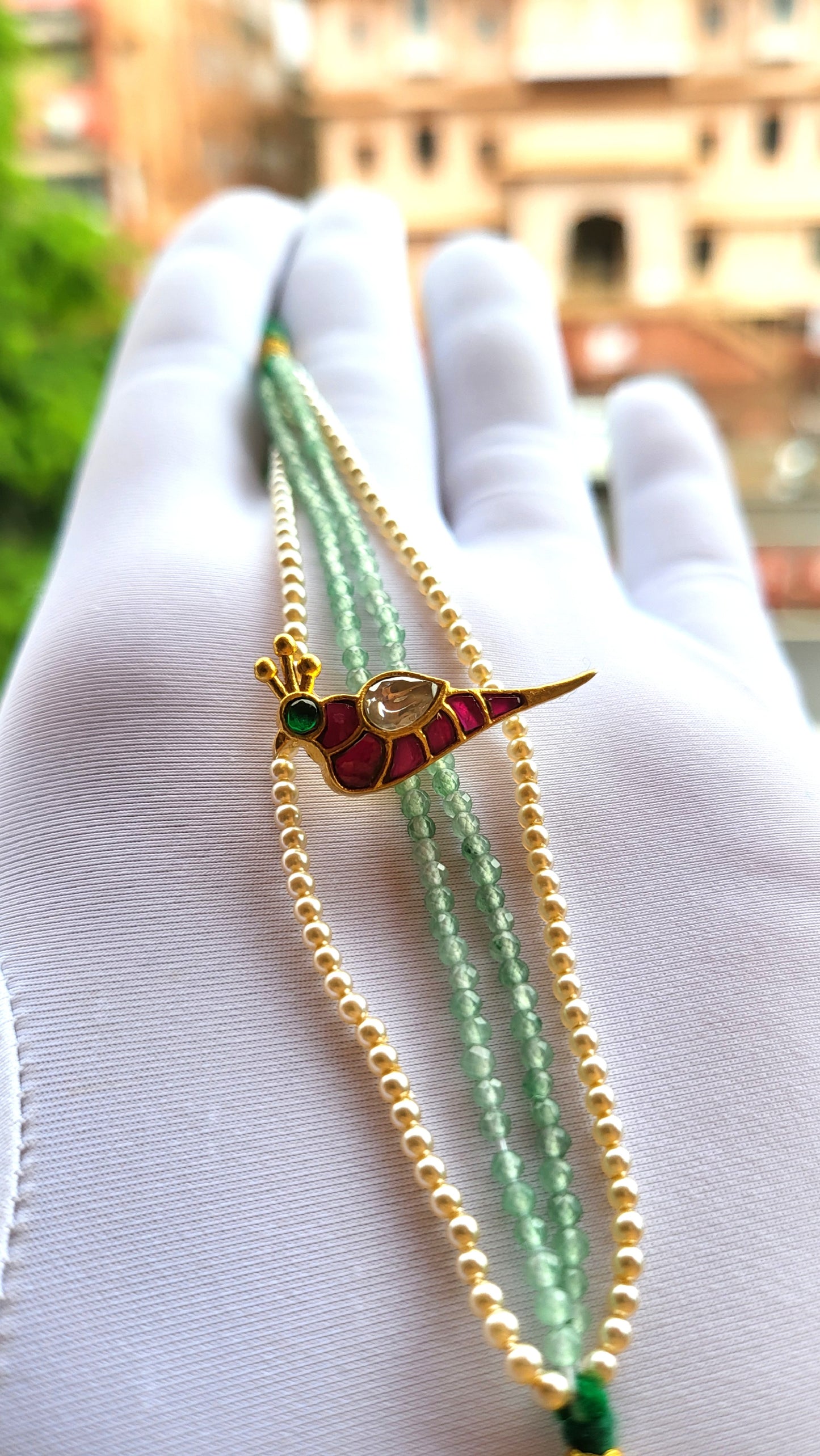 Peacock Moissanite Polki & Pearl Bracelet