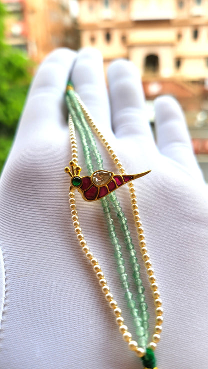 Peacock Moissanite Polki & Pearl Bracelet