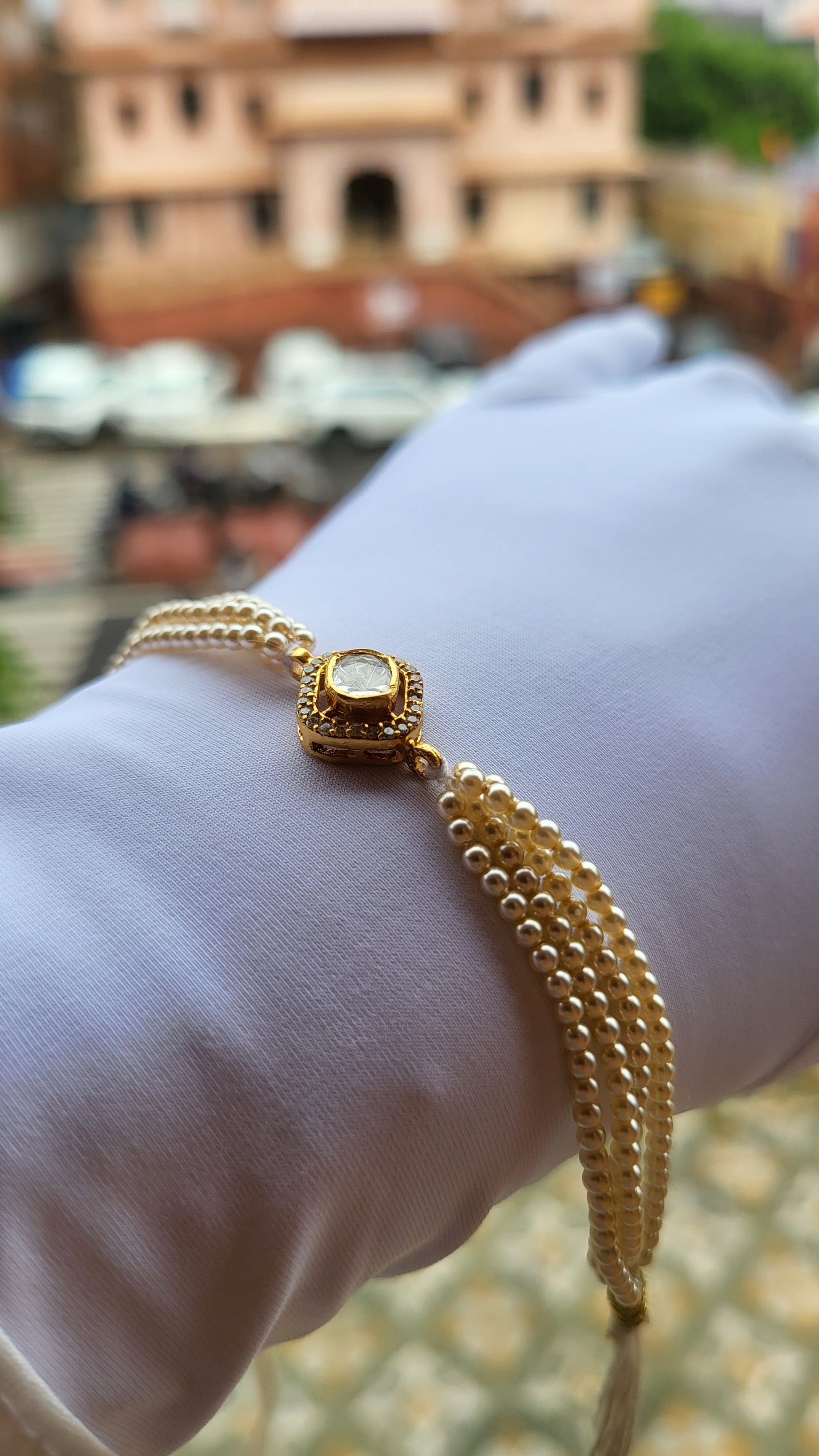Zeenat All-Pearl Moissanite Polki Bracelet