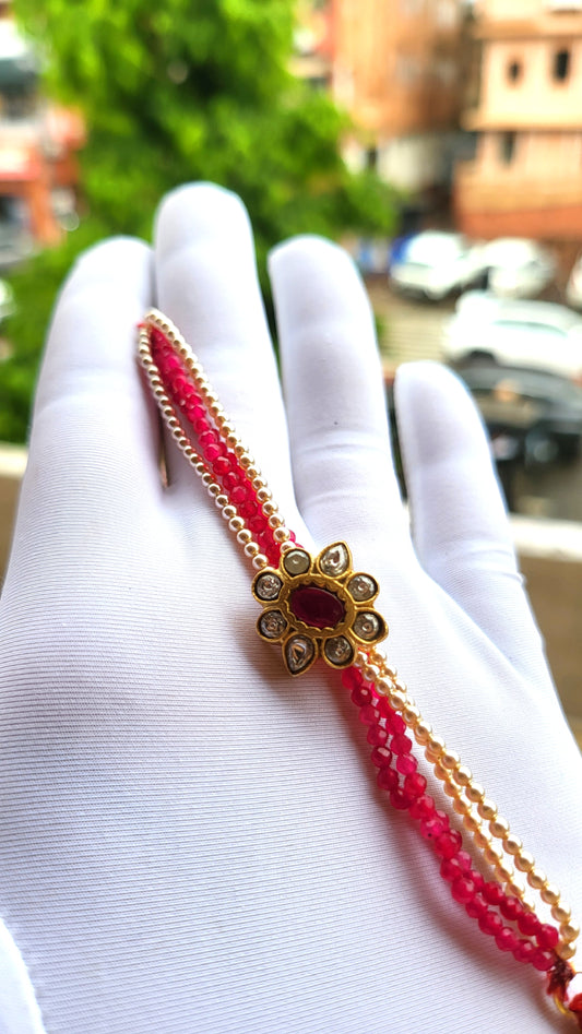 Tara Floral Kundan & Red Bead Bracelet