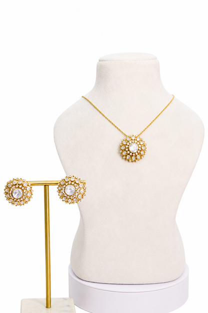 Polki Flower Pendant Set