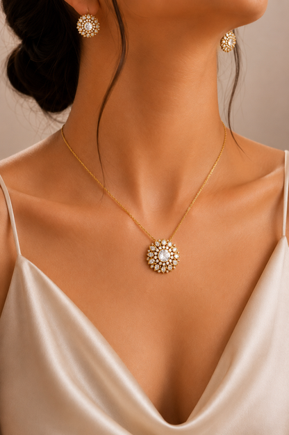 Polki Flower Pendant Set