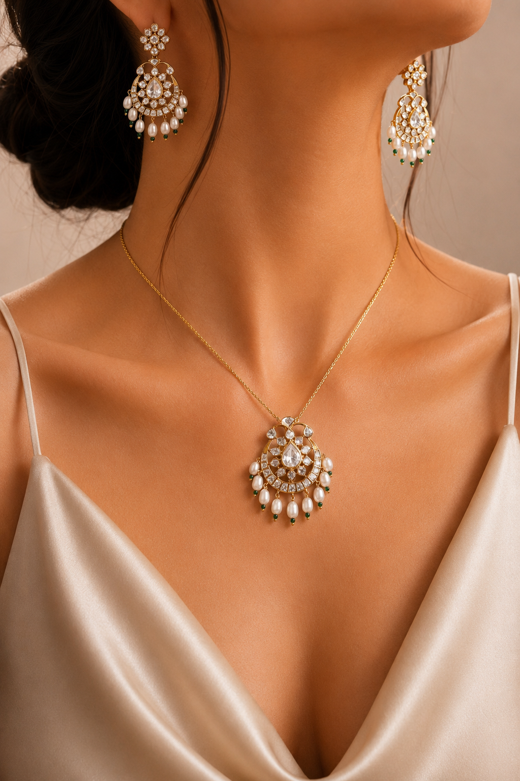 Polki Chandbali Pendant Set