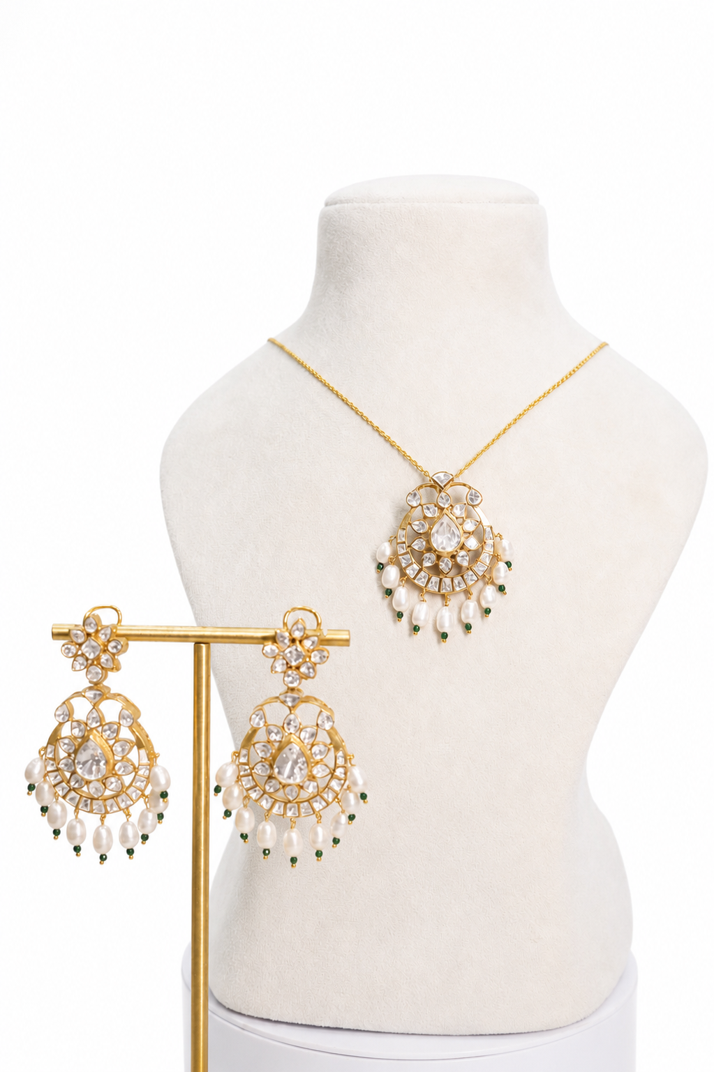 Polki Chandbali Pendant Set