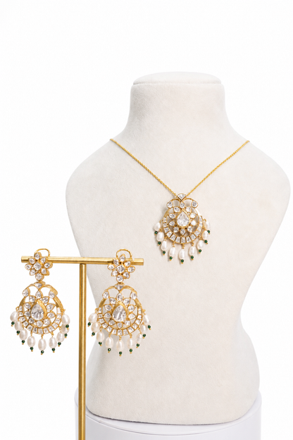 Polki Chandbali Pendant Set