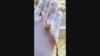 The Roohi Bracelet – Ruby Enamel Flower with Blush Pink Beads & Pearls