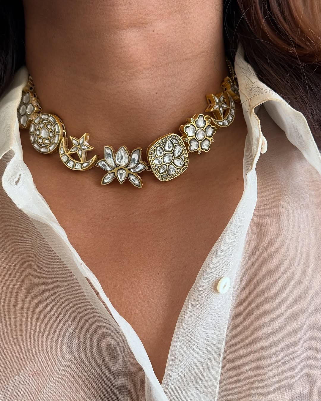 925 Silver Celestial Motif Kundan Choker Necklace